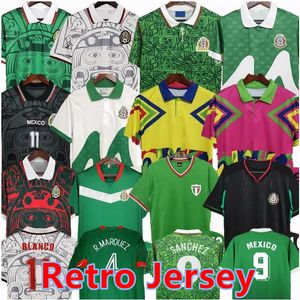 Retro 70 Mexico Blanco Long Sleeve Soccer Jersey 86 94 98 2006 Hernandez H.Sanchez Football Shirt Luis Garcia Campos Ancient Maillot Marquez 2010 1999 Kid Kits Kits