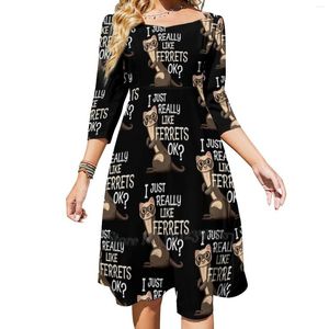 Freizeitkleider Geschenk für Frettchenliebhaber Ich mag Frettchen wirklich, ok?Kleid mit quadratischem Ausschnitt, süßer Sommer-Damen-eleganter Neckholder-Druck