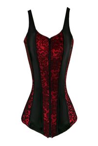 Caudatus Flower Lace Up Corsets For Women Zipper Shoulder Strap Bustier Corset Overbust Sexy Lingerie Style Brocade Red Purple J198775262