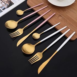 Dinnerware Sets Matte Gold 16Pcs Fork Spoon Knife Stainless Steel Western Cutlery Set Silverware Tableware Home Party Flatware