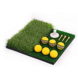 Dual Surface Turf Golf Practice Hitting Mat Portable Rubber Tee Holder and 6 Balls Included 240228