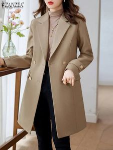 Zanzea Women Elegant Solid Long Coat Autumn طوق طوق الأزياء أزياء الأكمام الطويلة الأزرار غير الرسمية لأزرار فضفاضة خارج الملابس 240229