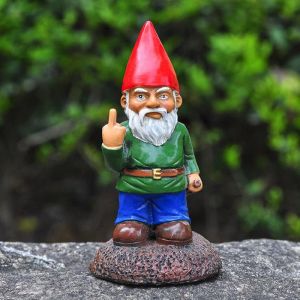 Sculptures Naughty Garden Gnome Funny Middle Finger Garden Gnome Ornaments Go Away Lawn Gnome Statue for Garden Decoration Small Statue