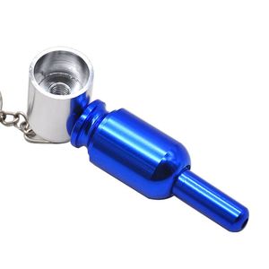 Metal Pipe Keychain Aluminum Alloy Mini Smoking Pipe Tube with Key Chain Pill Medecine hidden detachable Portable Unique Design Clean Herb Tobacco Cigarette DHL