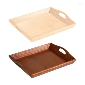 Tea Trays Vintage Wooden Tray Large Capacity Serving Rectangular Thickened Dinner Platters With Handle For Household Food