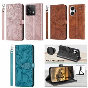 PU-Leder-Geldbörsenhüllen für Redmi 13C 4G 5G Note 13 Pro Plus Xiaomi 13T Luxus-Aufdruck Lucky Tree ID-Kartensteckplatzhalter Flip-Cover Buchdruck Buchständer Beutelriemen