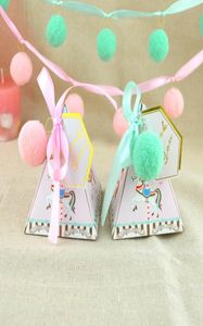 New Candy Boxes Wedding Favor Holder With Ribbon And Tag Carousel Pyramid Tip Sugar Box Baby Shower Party Decoration Selling3362010