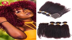 99J Burgundy Ombre Brazilian Kinky Curly Virgin Human Hair Extension 3 Bundles With 4x4 Lace Closure Bleached Knots Natural Hairli1503192