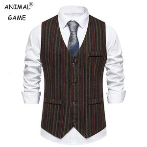 Mense Casual Plaid Suit Vest Tweed Slim Fit Waistcoat för bröllopstankar 240312