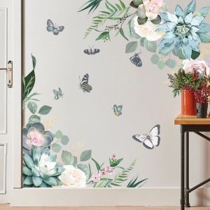 Stickers Green Wall Sticker Home Decor Living Room Wall Decals Flowers Tropical Leaf Wall Art Butterfly Decor Tropical Leaves Wallpaper