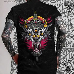 Herren-T-Shirts, Herren-T-Shirt im Retro-Tattoo-Stil, Trend, 3D-Druck, kurz geschnitten, Hip-Hop-Punk-Stil, Herren-T-Shirt, übergroße Herrenbekleidung, Y240314