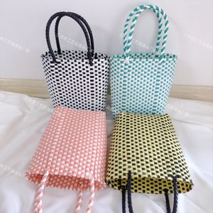 Borsa per gelatina Borsa in paglia intrecciata con secchiello portatile da spiaggia in plaid colorato fatto a mano