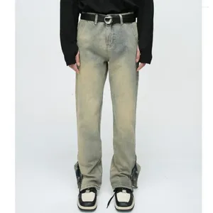 Мужские джинсы 2024, весенняя мода, уличная молния, повседневные хлопковые винтажные свободные прямые корейские модели, однотонные хип-хоп