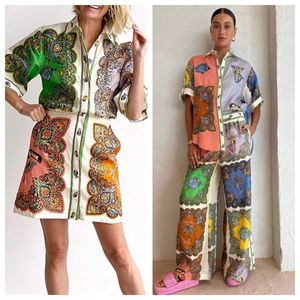 Australian designer dress women designer clothing retro printed style loose style linen shirt dress