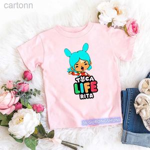 T-shirts Kawaii ChildrenS T Shirts Funny Toca World Video Game Cartoon Print Toddler Tshirt Summer Fashion Baby Girls T-Shirts Pink Tops ldd240314