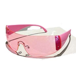 Y2K Rimless Brand Designersunglasses for Men 2023ワンピースTrending Sun Glases Rivet Steampunk Pink Shades UV400Z8my