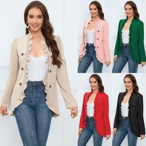 Women's Ruffle Edge Open Button Coat Autumn and Winter New Long Sleeve Short Style Small Suit