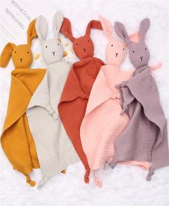 Newborn baby cotton rabbit toddler kids double gauze towel burp cloths infant girls boys sleep with doll bunny reassure bibs Q30701228076