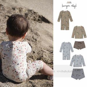 Pojkar Tvådelar Solskyddsmedel Swimsuit Kids Dinosaur Dolphin Tryckt långärmad badkläderbaddräkt 2024 Summer Children Spa Beach Swimming Z7179