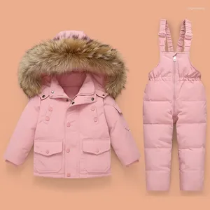 Пуховое пальто, детский зимний костюм, теплый зимний комбинезон для девочек, парки с натуральным мехом, комплект из 2 предметов, детская одежда, верхняя одежда для младенцев, куртка для мальчиков, От 2 до 5 лет