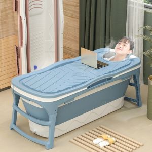 Bathtubs Adult Comfortable Fullbody Bathtubs Portable Bath Bucket Home Folding Bathtubs Thickened Plastic Bath Barrel with Armrests