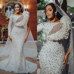 2024 Aso Ebi Wedding Dresses For Bride Mermaid Bridal Gowns Luxurious Elegant Wedding Gowns Rhinestones Crystals Decorated Marriage For African Black Women NW133