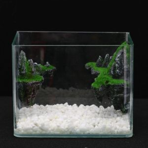 Decorations 2Pcs Aquarium Ornaments Artificial Resin Moss Landscape Fish Tank Floating Rock Mountain for Fish Sleep Rest Hide Play Breed
