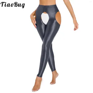 Kvinnors trosor Kvinnor Spandex Cutout Leggings Byxor Glansiga höga midja Tights Komprimeringsbyxor Hål ut öppna grenen mager underkläder