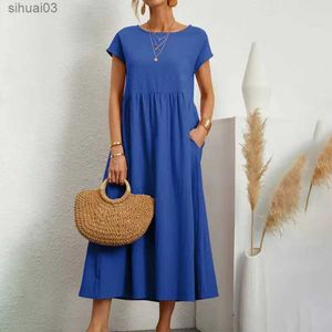 Grundläggande casual klänningar Summer Casual Loose Elegant Long Linen Dresses For Women 2023 Solid Pretty Womens Sleeveless Maxi Dress Female Midi Dressesl24030