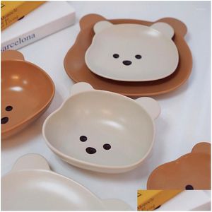 Piatti Piatti Stile creativo coreano Testa d'orso Ciotola Simpatico cartone animato Insalata di riso in ceramica Piatto per la colazione Stoviglie Consegna a goccia Homefavor Dhy0O