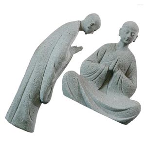 Trädgårdsdekorationer 2 datorer Micro Landscape Buddha Statue prydnadsmonk skulptur liten mini sten liten