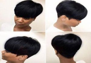 Unverarbeitetes Echthaar, kurze Pixie-Schnitt-Frisuren in Schwarz, maschinell hergestellte Perücken für Frauen, brasilianische Haarteile, modische Perücken4167476