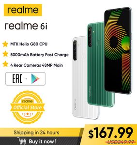 Realme 6i 6 i глобальная версия мобильного телефона 4 ГБ ОЗУ 128 ГБ ПЗУ Зарядное устройство с вилкой европейского стандарта MTK Helio G80 5000 мАч Дисплей в форме капли росы 65 дюймов Cellph2572043