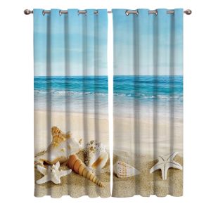 カーテンビーチのヒトデ貝の夏のシールームカーテン大きな窓窓カーテンリビングルームバスルームキッチンベッドルームプリント装飾子供