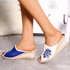 Slippers Women's Slope Heel Fashion Thick Bottom Footwear Casual Home Shoes Fish Mouth Embroidered For Women