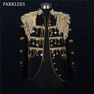 Mens Gold Tassels Court Prince Stylish Suit Jacket Brand Stand Collar Slim Fit Steampunk Gothic Vintage Uniform Costume Homme 240304