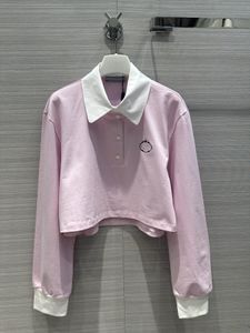 Top rosa da donna di marca Stesso stile 2024 Nuova primavera estate bavero collo manica lunga T-shirt da passeggio di moda firmate Polo