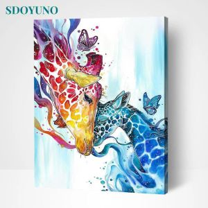 数字sdoyuno diy油絵バイナンバーキットgiraffe 60x75cm acrylic paint by動物キャンバス上の数字の絵画