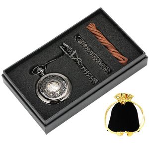 Bronze Vintage Skelett mechanische Handaufzug Unisex Taschenuhr arabische Zahlen analoges Zifferblatt Uhren für Männer Frauen Geschenk Set263F