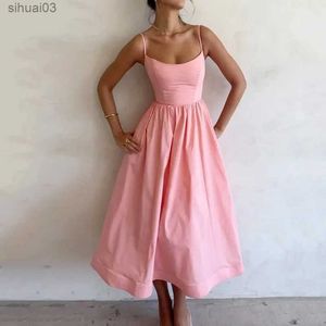 Podstawowe sukienki swobodne moda różowa plisowana sukienka z paskiem kobiety eleganckie solidne sukienki midi bez rękawów 2024 Summer Casual Female Sabe Vestidos Holidayl2403