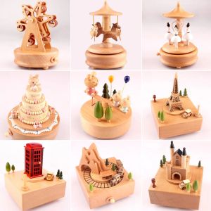 Boxes Music Box Wooden Music Box Home Creative Solid Wood Carousel Crafts Valentine's Day Gift Wholesale Decoration