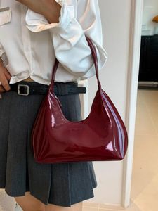 Umhängetaschen Textur Retro Patent Leder Weinrot Unterarm Tasche Für Frauen 2024 Brief Vielseitige Casual Handtasche Weibliche Täglich