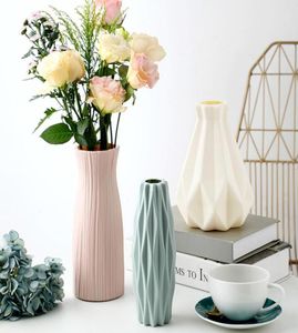 Flaskor moderna vaser dekoration hem imitation keramisk pott korg vardagsrum blommor arrangemang pot6267628