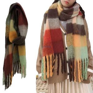 Scarves Ac Scarf Womens Autumn and Winter Imitation Cashmere Thick Beard Scarf; Versatile Color Bar Grid; Warm Students Thickenedwmfp