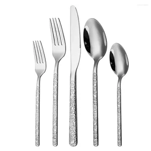 Dinnerware Sets 5 PCS Of Stone Grain Stainless Steel Tableware Set Pattern Handle Knife Fork Coffee Spoon Dessert Cutlery Sold Separately