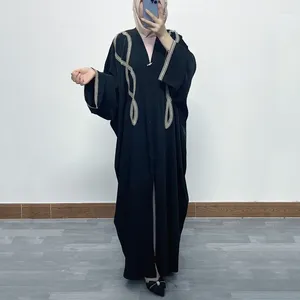エスニック服バットウィングスリーブ中東ドバイアバヤカフタンY2Kイスラム教徒ドレス女性コラージュ刺繍ルーズカーディガンローブカフタン