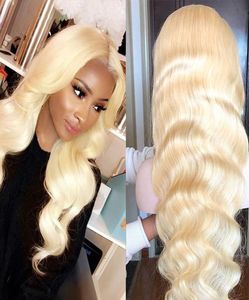 613 Blond spetsfront peruk full 150 mänskliga hårlösa peruker för svarta kvinnor t del platina blond brasiliansk remy kroppsvåg natu9651377