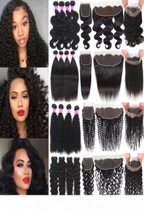 Brazilian Human Hair Wefts With Closure Kinky Curly Virgin Hair With13X4 Lace Frontal Hair Weaves 360 Lace Frontal With Bundles4231789