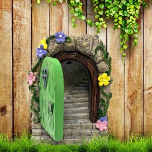 Skulpturer 3D Fairy Garden Door Magic Fairy Door Kit Miniature Fairy Garden Harts Signs Outdoor Waterproof Doll House Craft House Door Deco