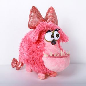 25CM Premium Edition Pink Puppy Plushie Long Hair Stuffed Animal Big Mouth Dog Doll Lovely Pink Bow Doggy Plush Doll